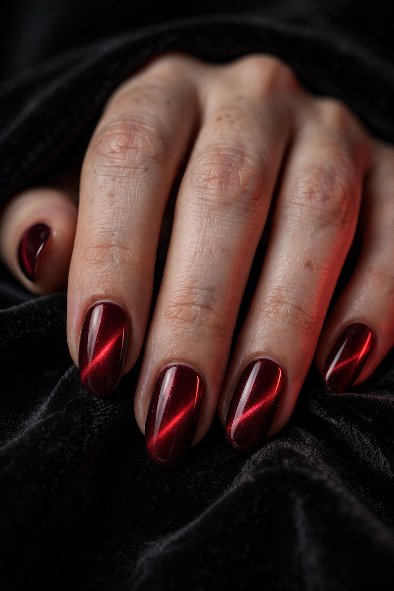 26 Dark Red Cat-Eye Nail Designs for Dramatic Depth - idea 2