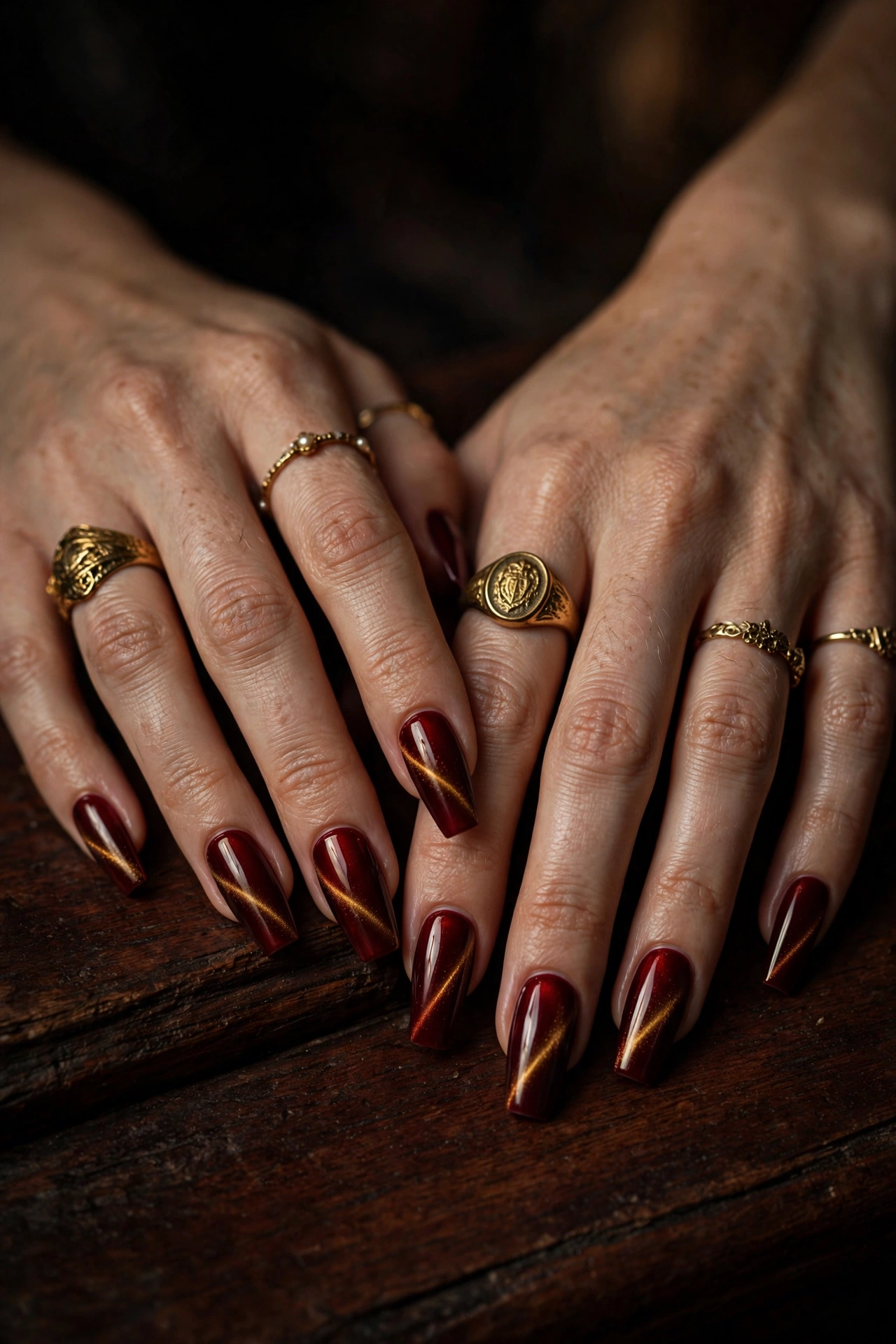 26 Dark Red Cat-Eye Nail Designs for Dramatic Depth - idea 4