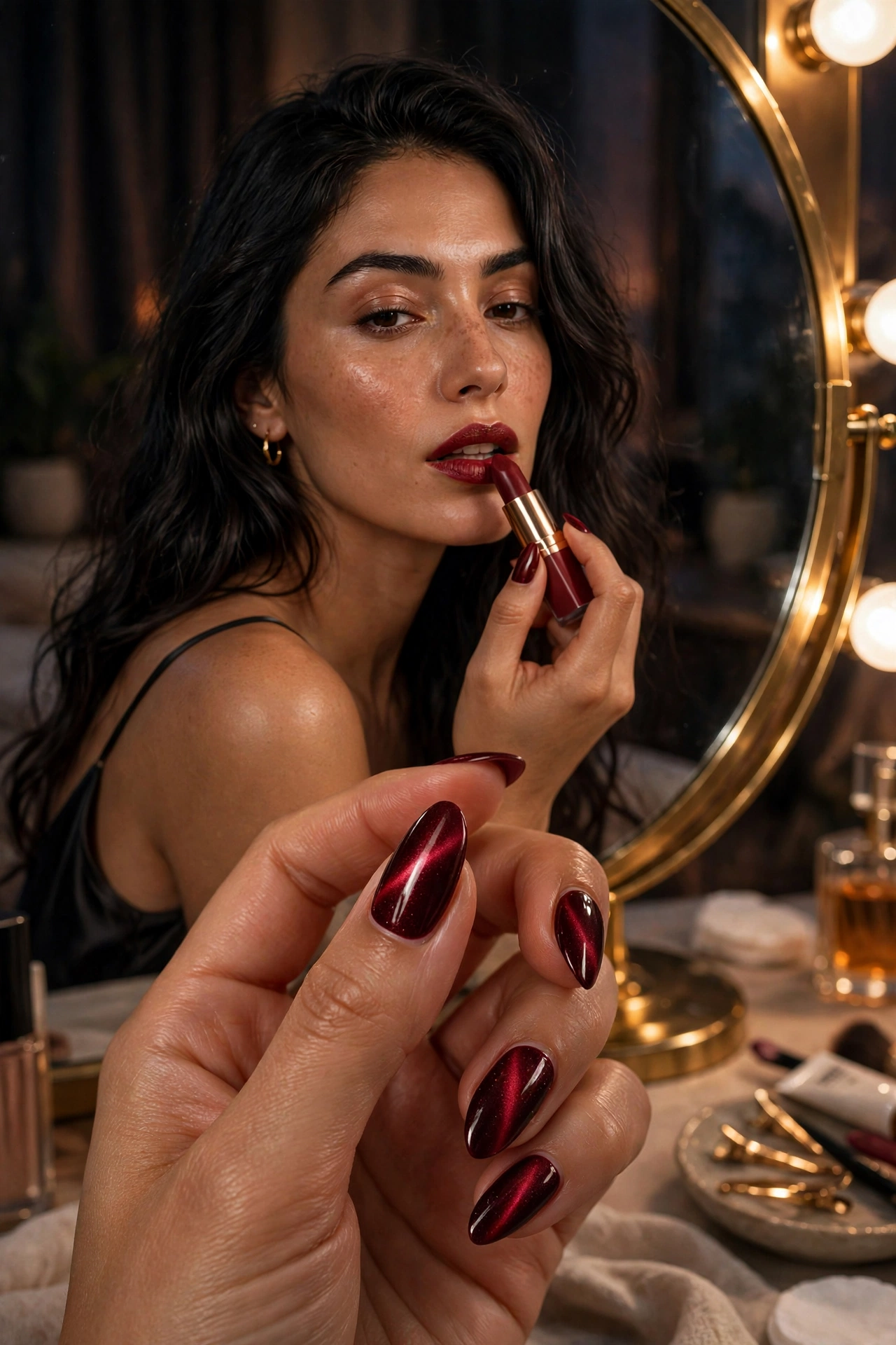 26 Dark Red Cat-Eye Nail Designs for Dramatic Depth - idea 9