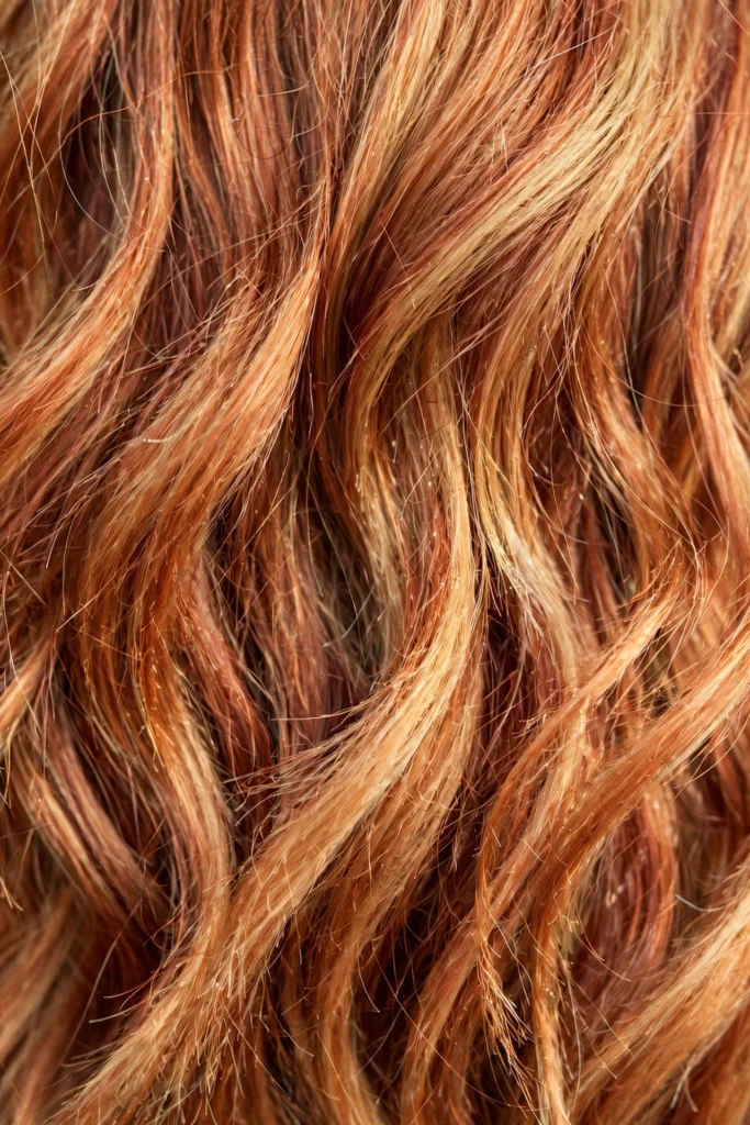 Soft copper blonde hair shade with warm dimensional tones